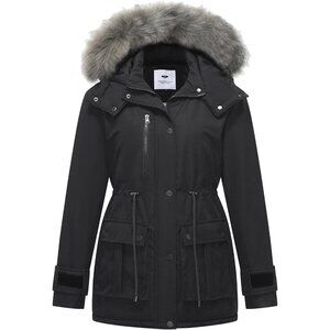 👑Women's Dark Gray Winter Coat Puffer Jacket Thicken Parka with Removable Hood
